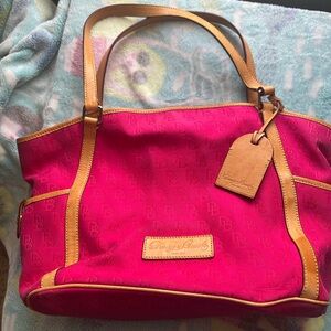 Dooney & Bourke Fuchsia and Tan Tote Bag